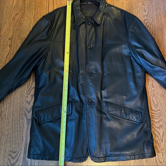 Black Leather Kenneth Cole Lined Coat Mens Size Large - Picture 8 of 15